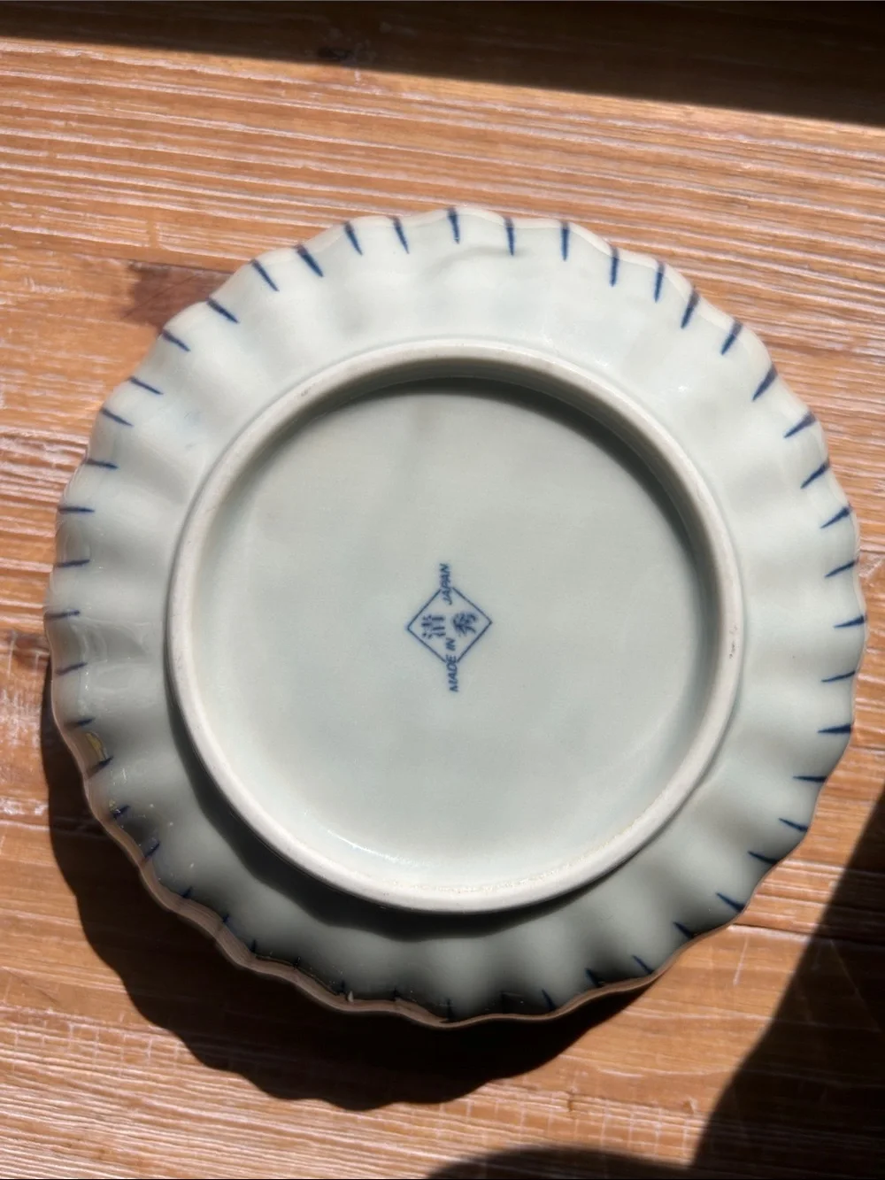 Vintage Japanese Tokusa Blue & White Fluted Ceramic Bowl.
